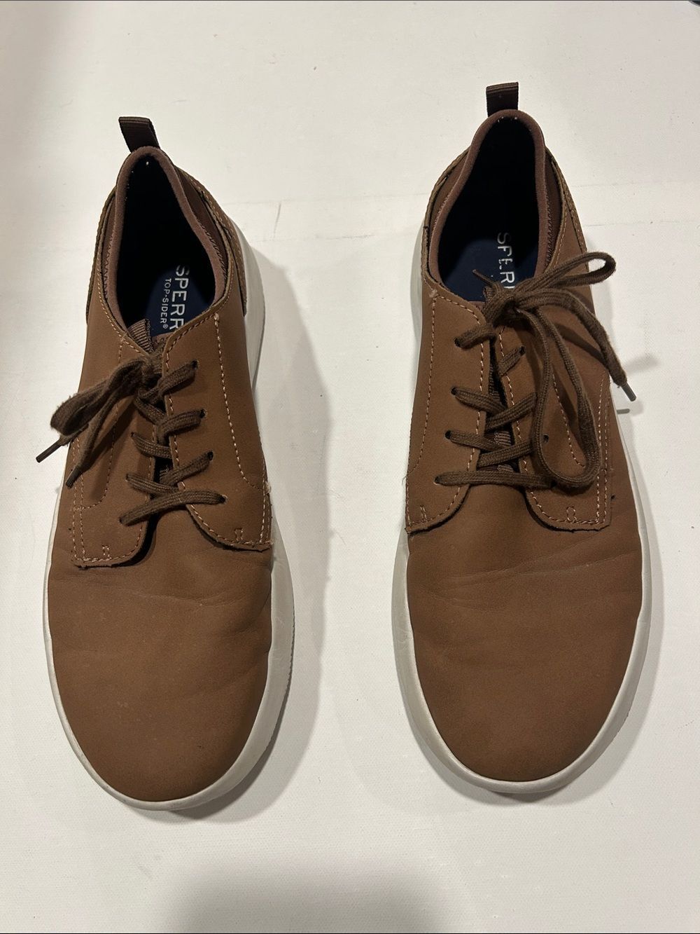 Sperry Brown Oxfords with White Soles